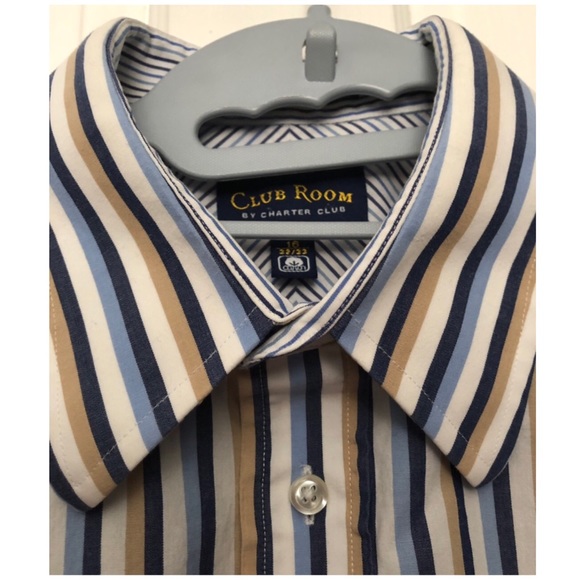 SALE🤑•Blue/Tan Pinstriped Buttoned Dress Shirt for Men - Picture 2 of 8